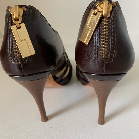 L.A.M.B Brown Leather Strappy Heels - 6.5 - Picture 4 of 7